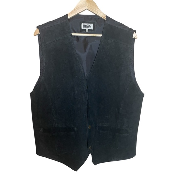 Leather Suede Black Vest Medium Snap Front Bikercore Moto Motorcycle Streetwear - Picture 1 of 8